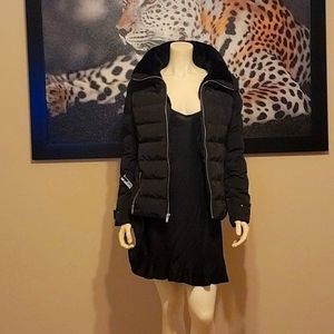 Black Funnel Neck Light Puffer Jacket with Lined Warm Coat